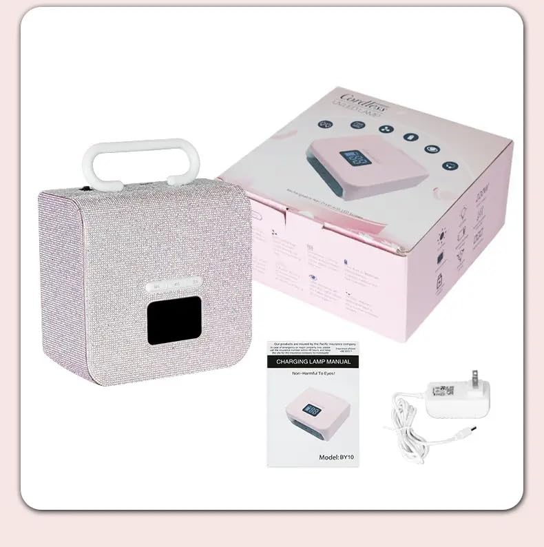 Handheld Blingy Diamonds Wireless UV Led Lamp | Diamond Bling | UV Soak Machine | Nail Dryer | 48 Beads Nail Gel Dryer | 72W - Pink