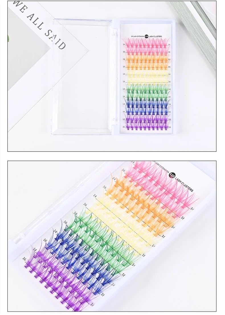 Colorful Cluster Eyelash Extensions, Soft and Vibrant