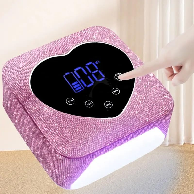 Heart Shape Blingy Diamonds Wireless UV Led Lamp | Diamond Bling | UV Soak Machine | Nail Dryer | 48 Beads Nail Gel Dryer | 72W - Pink