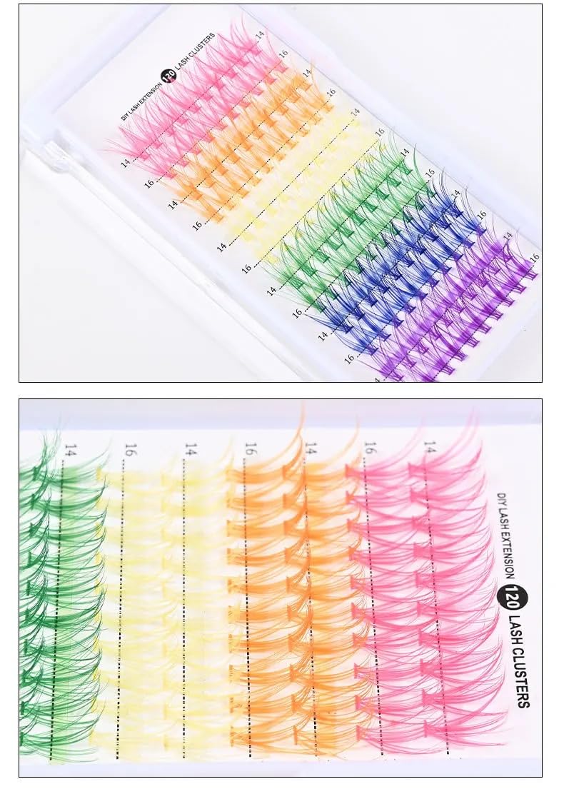 Colorful Cluster Eyelash Extensions, Soft and Vibrant