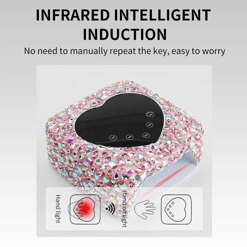 Heart Shape Rhinestone Wireless UV Led Lamp | Jewel Diamonds | UV Soak Machine | Nail Dryer | 30 Beads Nail Gel Dryer | 72W - Pink