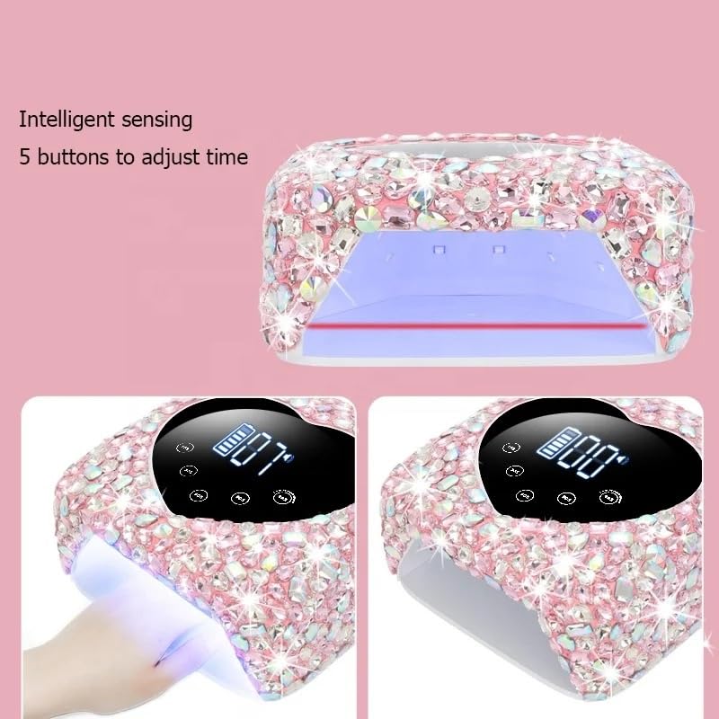 Heart Shape Rhinestone Wireless UV Led Lamp | Jewel Diamonds | UV Soak Machine | Nail Dryer | 30 Beads Nail Gel Dryer | 72W - Pink