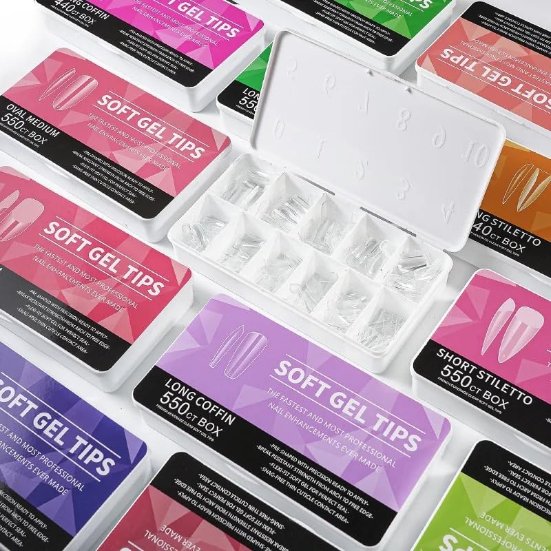 Nail Tips | Soft Gel Full Cover Nails (Medium Coffin Nail Tips | Half Matte Finish, 550 pcs)