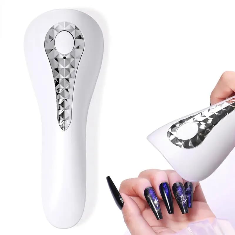 Handheld LED Nail Lamp, Mini Wireless UV Nail Light Rechargable Portable Nail Dryer Nail Polish Curing Lamp Fast-Dry | White & Silver