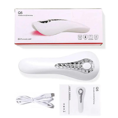 Handheld LED Nail Lamp, Mini Wireless UV Nail Light Rechargable Portable Nail Dryer Nail Polish Curing Lamp Fast-Dry | White & Silver