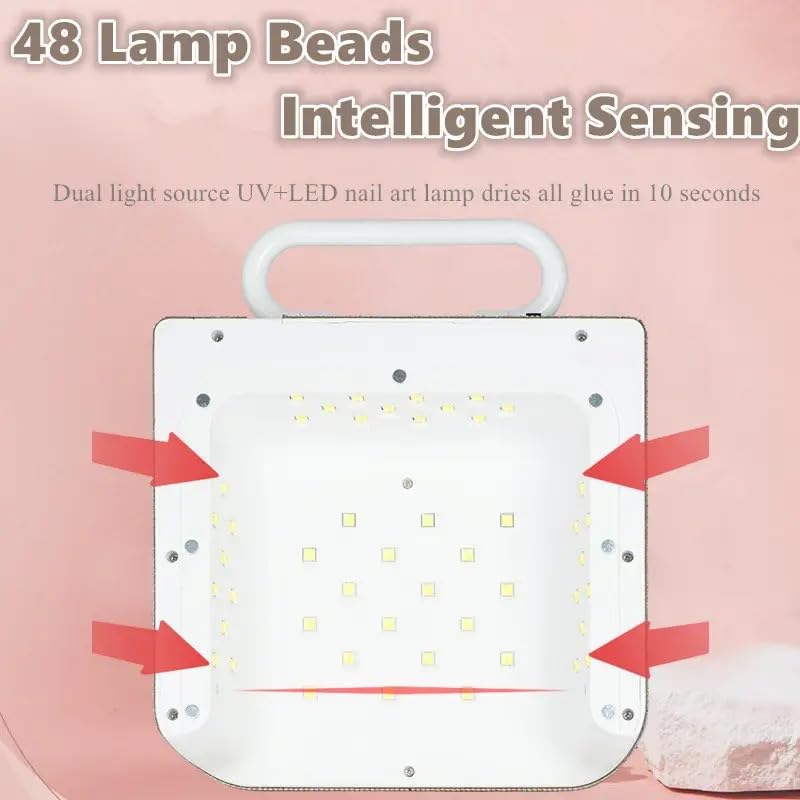 Handheld Blingy Diamonds Wireless UV Led Lamp | Diamond Bling | UV Soak Machine | Nail Dryer | 48 Beads Nail Gel Dryer | 72W - Pink