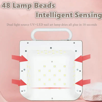 Handheld Blingy Diamonds Wireless UV Led Lamp | Diamond Bling | UV Soak Machine | Nail Dryer | 48 Beads Nail Gel Dryer | 72W - Pink