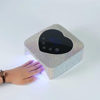 Heart Shape Blingy Diamonds Wireless UV Led Lamp | Diamond Bling | UV Soak Machine | Nail Dryer | 48 Beads Nail Gel Dryer | 72W - Silver
