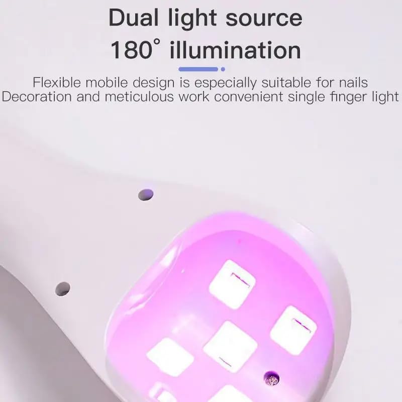 Handheld LED Nail Lamp, Mini Wireless UV Nail Light Rechargable Portable Nail Dryer Nail Polish Curing Lamp Fast-Dry | White & Silver