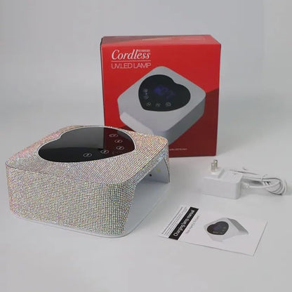 Heart Shape Blingy Diamonds Wireless UV Led Lamp | Diamond Bling | UV Soak Machine | Nail Dryer | 48 Beads Nail Gel Dryer | 72W - Silver