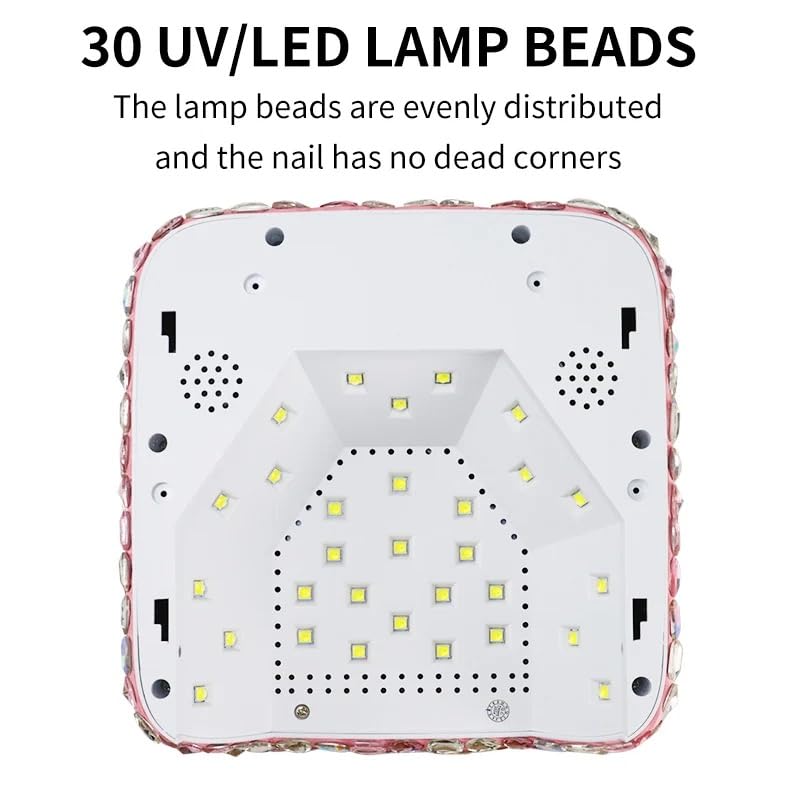 Heart Shape Rhinestone Wireless UV Led Lamp | Jewel Diamonds | UV Soak Machine | Nail Dryer | 30 Beads Nail Gel Dryer | 72W - Pink