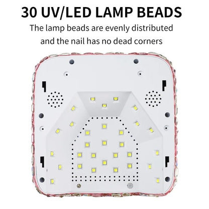 Heart Shape Rhinestone Wireless UV Led Lamp | Jewel Diamonds | UV Soak Machine | Nail Dryer | 30 Beads Nail Gel Dryer | 72W - Pink