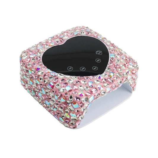Heart Shape Rhinestone Wireless UV Led Lamp | Jewel Diamonds | UV Soak Machine | Nail Dryer | 30 Beads Nail Gel Dryer | 72W - Pink