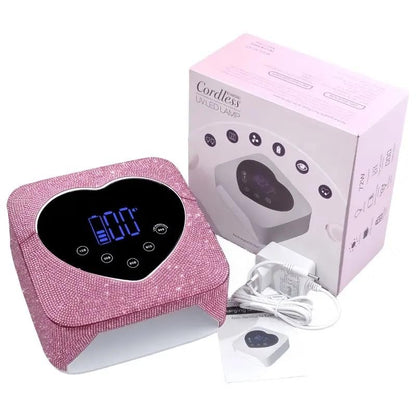 Heart Shape Blingy Diamonds Wireless UV Led Lamp | Diamond Bling | UV Soak Machine | Nail Dryer | 48 Beads Nail Gel Dryer | 72W - Pink