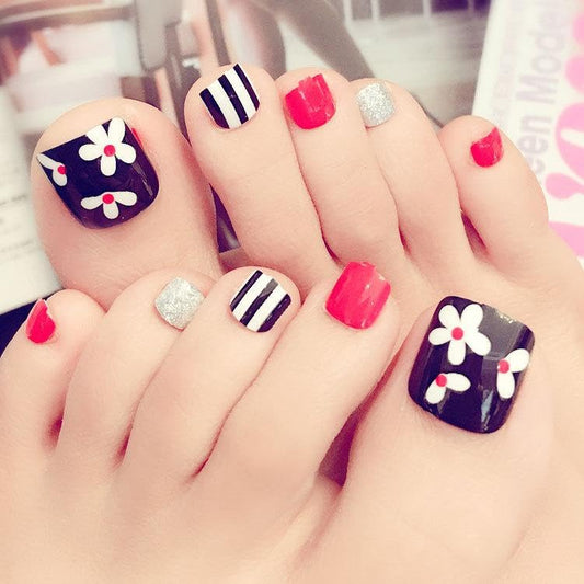Press On | Toe - Striped Bouquet
