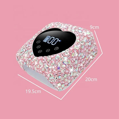 Heart Shape Rhinestone Wireless UV Led Lamp | Jewel Diamonds | UV Soak Machine | Nail Dryer | 30 Beads Nail Gel Dryer | 72W - Pink