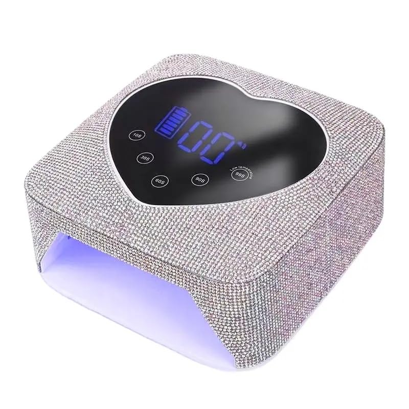 Heart Shape Blingy Diamonds Wireless UV Led Lamp | Diamond Bling | UV Soak Machine | Nail Dryer | 48 Beads Nail Gel Dryer | 72W - Silver