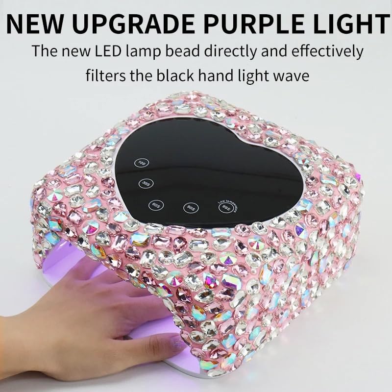 Heart Shape Rhinestone Wireless UV Led Lamp | Jewel Diamonds | UV Soak Machine | Nail Dryer | 30 Beads Nail Gel Dryer | 72W - Pink