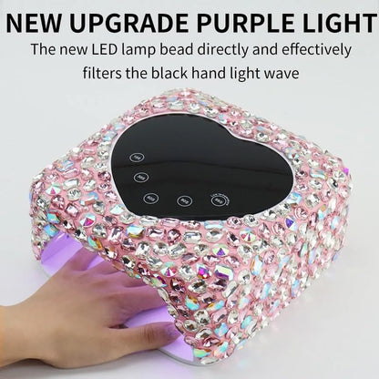 Heart Shape Rhinestone Wireless UV Led Lamp | Jewel Diamonds | UV Soak Machine | Nail Dryer | 30 Beads Nail Gel Dryer | 72W - Pink
