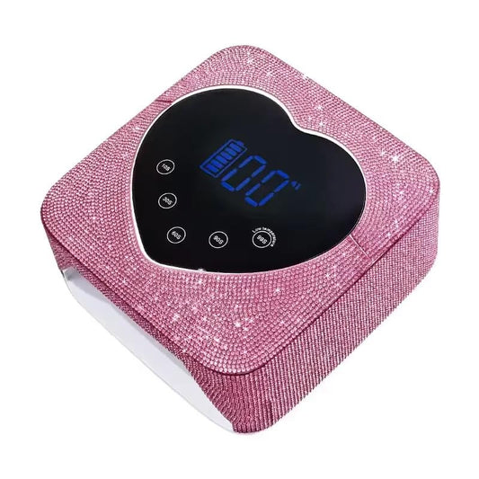 Heart Shape Blingy Diamonds Wireless UV Led Lamp | Diamond Bling | UV Soak Machine | Nail Dryer | 48 Beads Nail Gel Dryer | 72W - Pink