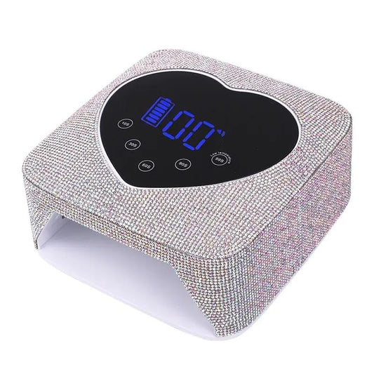 Heart Shape Blingy Diamonds Wireless UV Led Lamp | Diamond Bling | UV Soak Machine | Nail Dryer | 48 Beads Nail Gel Dryer | 72W - Silver