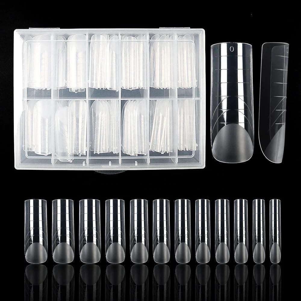 Dual Form Nail Tips | Nail Tips Arched for Poly Nail Gel Extension - Half Matte Square Dual Form Tips, 120 pcs