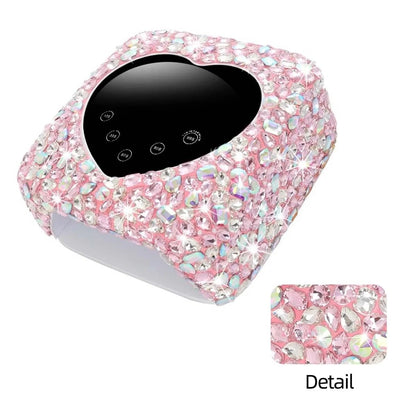 Heart Shape Rhinestone Wireless UV Led Lamp | Jewel Diamonds | UV Soak Machine | Nail Dryer | 30 Beads Nail Gel Dryer | 72W - Pink