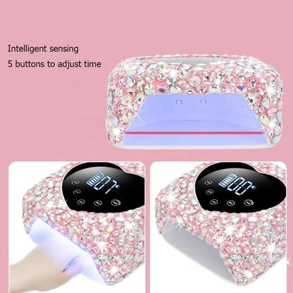 Heart Shape Rhinestone Wireless UV Led Lamp | Jewel Diamonds | UV Soak Machine | Nail Dryer | 30 Beads Nail Gel Dryer | 72W - Pink