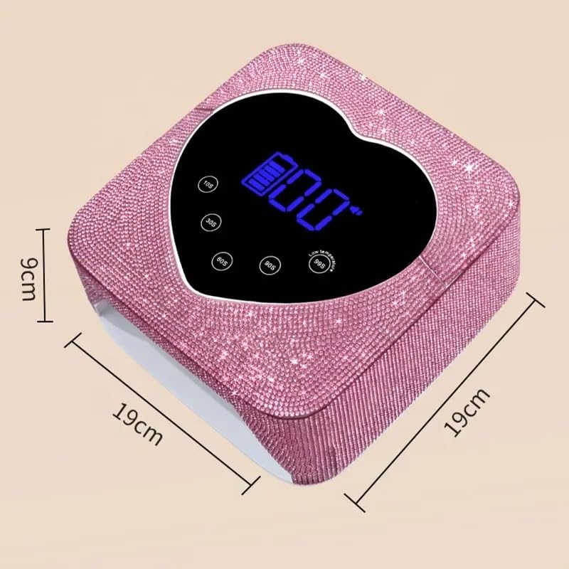 Heart Shape Blingy Diamonds Wireless UV Led Lamp | Diamond Bling | UV Soak Machine | Nail Dryer | 48 Beads Nail Gel Dryer | 72W - Pink