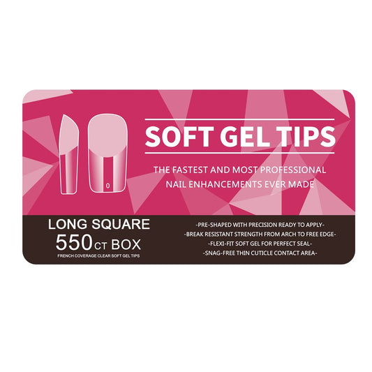 Nail Tips | Soft Gel Full Cover Nails (Long Square Nail Tips | Half Matte Finish, 550 pcs)