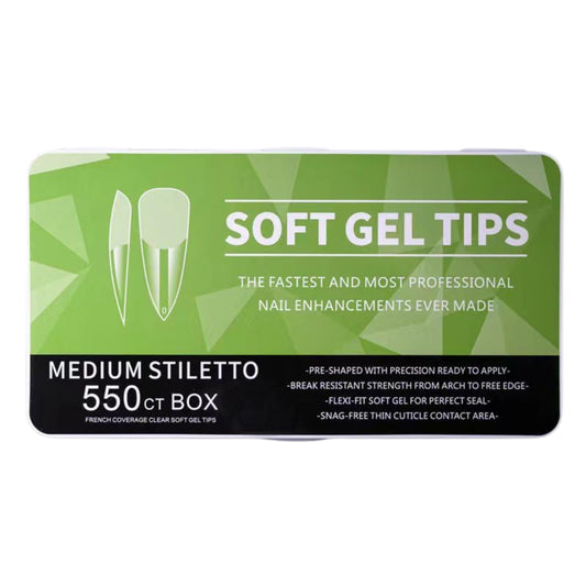 Nail Tips | Soft Gel Full Cover Nails (Medium Stiletto Nail Tips | Half Matte Finish, 550 pcs)