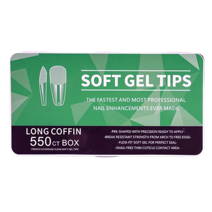 Nail Tips | Soft Gel Full Cover Nails (Long Coffin Nail Tips | Half Matte Finish, 550 pcs)