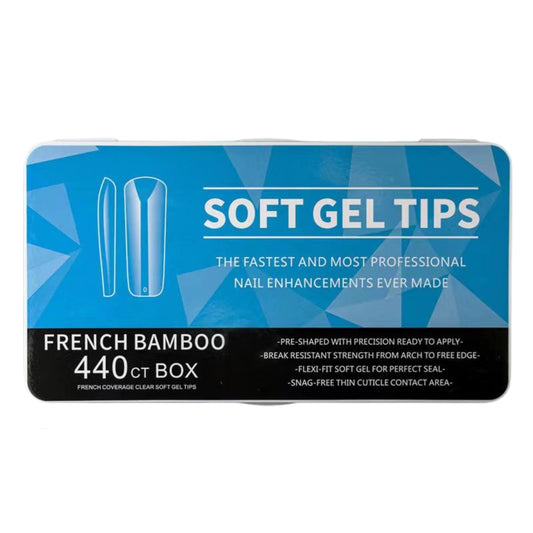 Nail Tips | Soft Gel Full Cover Nails (French Bamboo | Clear Finish, 440 pcs)